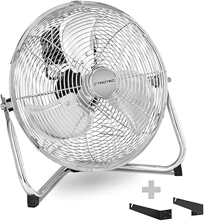 TROTEC Wentylator podłogowy TVM 14 44 W, średnica 35 cm, 3 stopnie prędkości, chromowany design, wraz z uchwytem ściennym i sufitowym