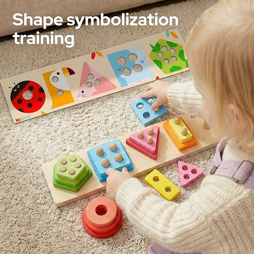 Miniatura 3 de lalalark Juguetes Montessori para niños y niñas de 1, 2 y 3 años, juguetes de clasificación y apilamiento de madera, clasificador de formas para