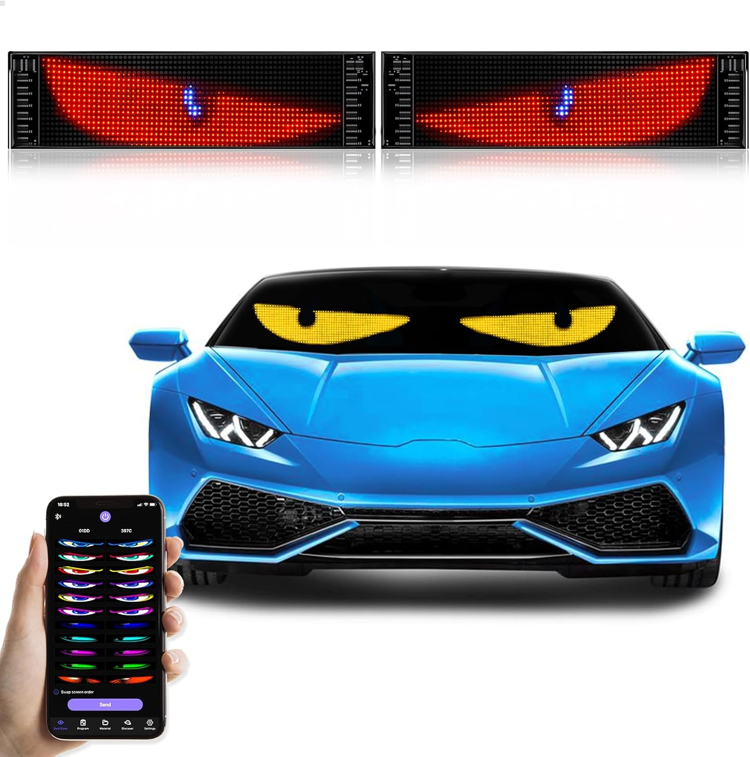 LED Eyes for Truck Windshield | Programmable Devil Eyes Light for Cars | Bluetooth APP Control | Can Edit Text/Graffiti/Animations