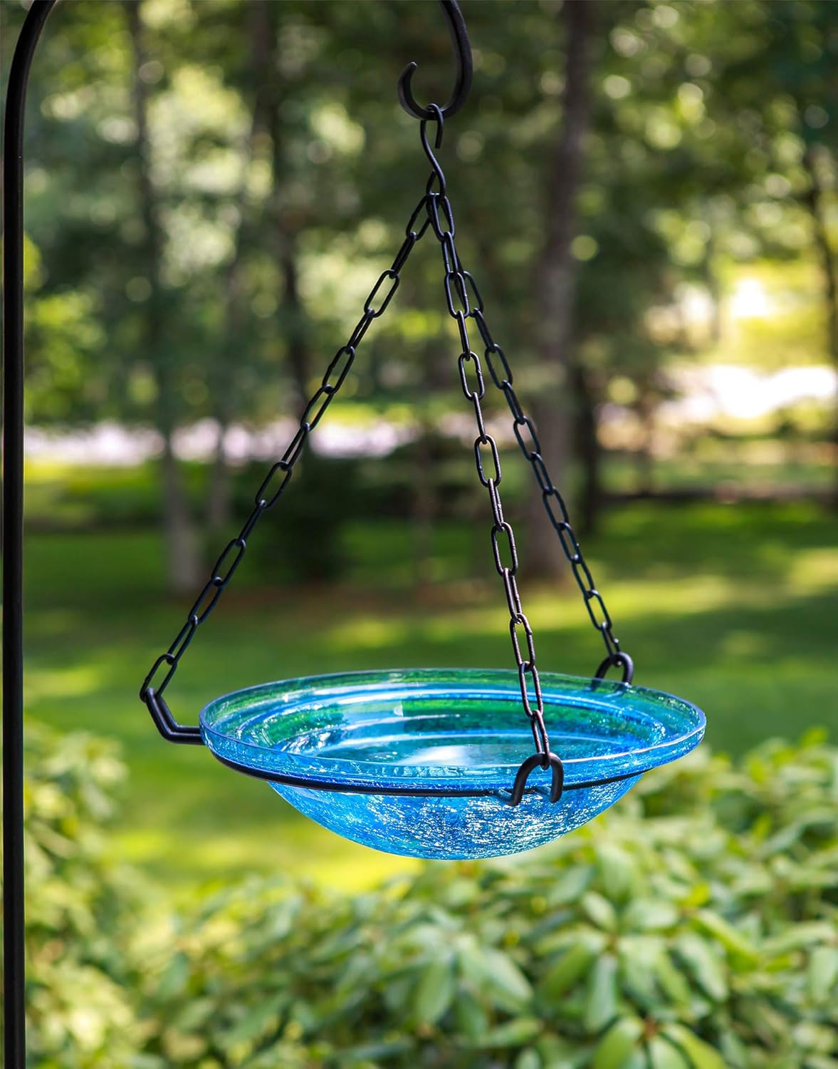 Achla Designs BBH-02T 12" Crackle, Teal 12 inch Glass Hanging birdbath, Turquoise