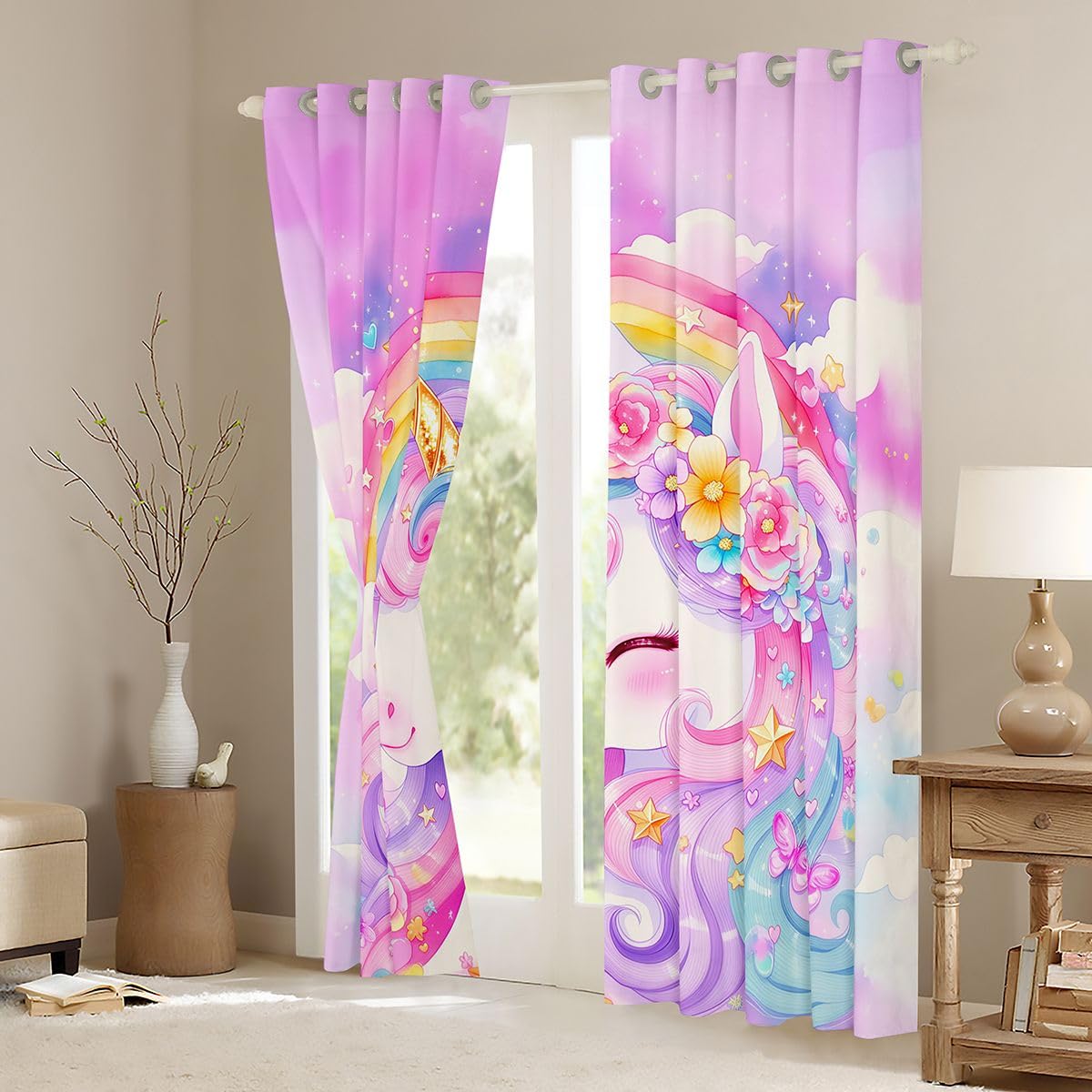 Loussiesd Pink Unicorn - Trattamenti per finestre, 2 pannelli, 116 x 137 cm
