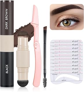 Eyebrow Powder Set of 2 Colors - Waterproof & Long Lasting Eyebrow Powder with Eyebrow Template, High Pigmentation, for Eyebrow, Hairline & Contour (01 Black & Dark Brown)