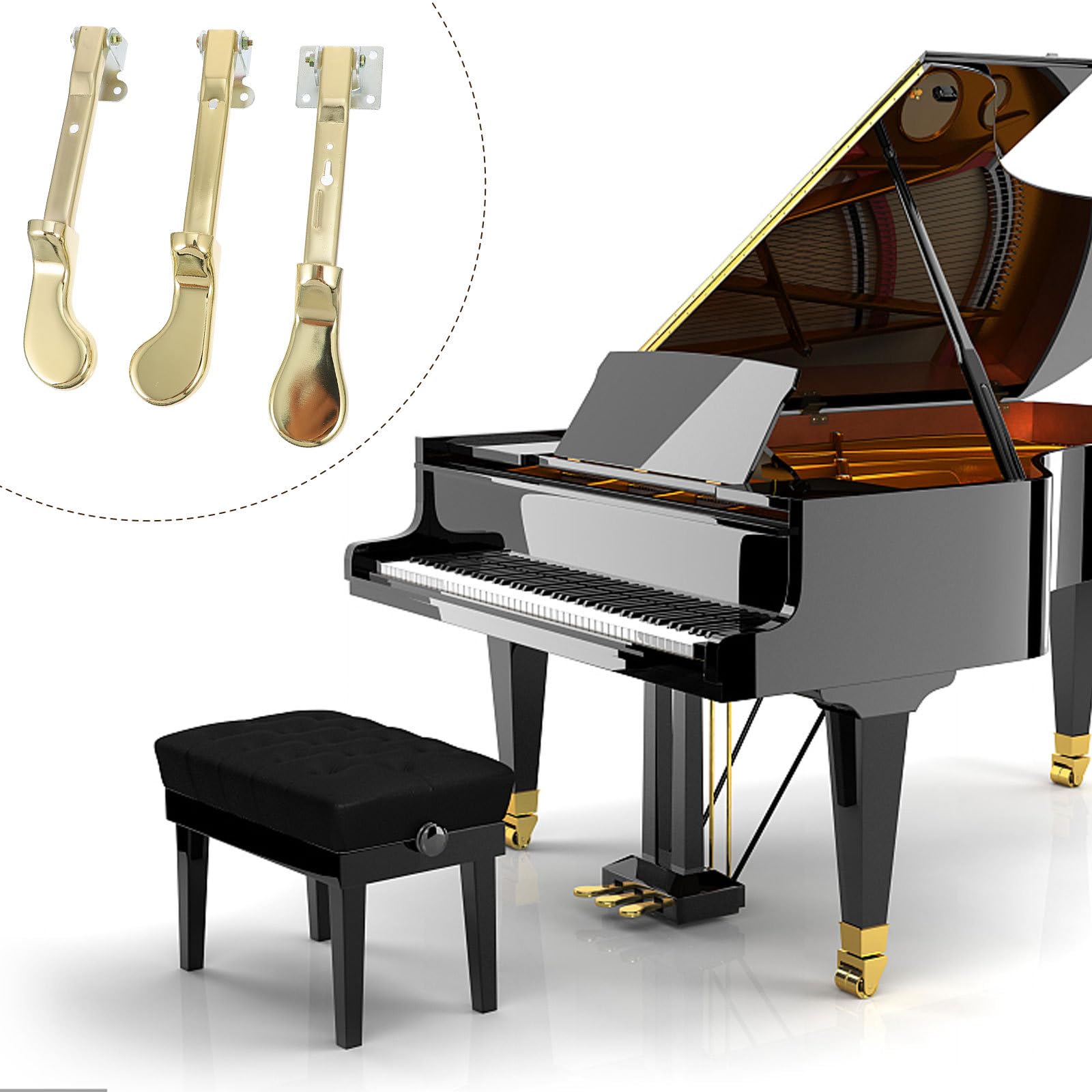 UKCOCO 3 Pedales de Piano para Reemplazo Compatible Pianos Verticales Acabado Dorado Antióxido Diseño Profesional en Estudio y Práctica Doméstica