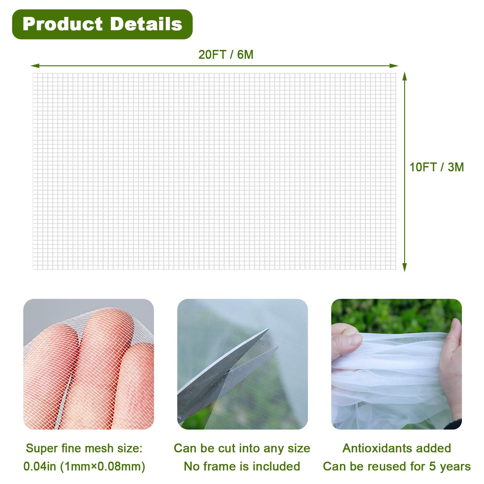 Filet De Jardin En Maille Fine Anti-insectes Pour Légumes, Fruits, Fleurs Et Cultures, Protection Des Papillons Et Des Oiseaux, Taux D'ombrage De 33 %, Couverture De Serre Et Barrière De Parterre