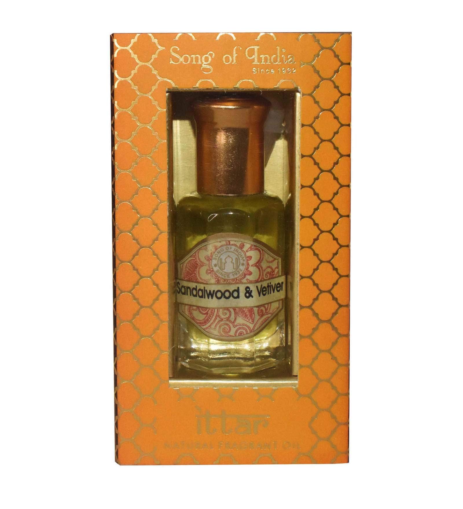 Song of India Perfume Oil Ittar in Roll-On Glass Bottle for Body Fragrance, 10 ml. | Luxurious Veda | Attar Ittr Fragrant Oil Alcohol-Free (Sandalwood & Vetiver)