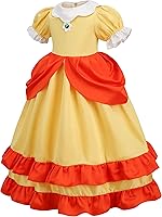 Vista 10 de Disfraz de princesa para niñas, vestido de cosplay de Halloween con corona, aretes, vestido de princesa para niños