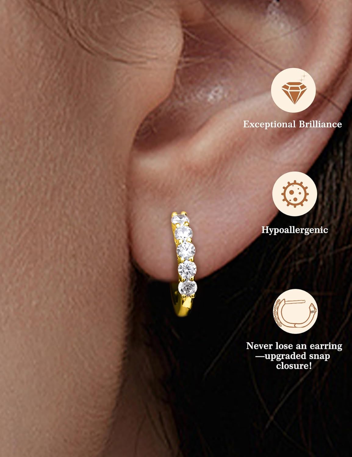 Moissanite Huggie Earrings for Women, 18K White Gold Plated 925 Sterling Silver Hypoallergenic Small Hoop Earrings