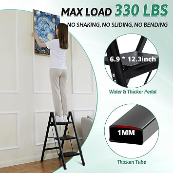 Folding 3 Step Ladder & Microfiber Duster Kit 6 Pcs