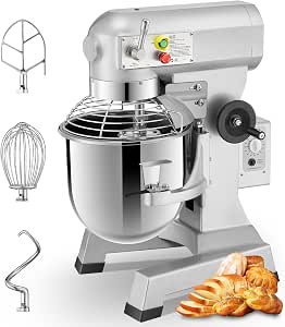 Commercial Mixer, 15/30QT Commercial Food Mixer, Dough Mixer with Stainless Steel Bowl, 3 Speeds Adjustable and Safety Guard, Dough Hook Whisk Beater Included, Ideal for Bakery Pizzeria