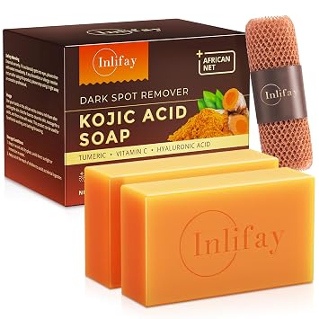 Inlifay Turmeric Kojic Acid Soap Dark Spot Soap for Face Body - Home Travel Use Skin Cleansing for Women 200g