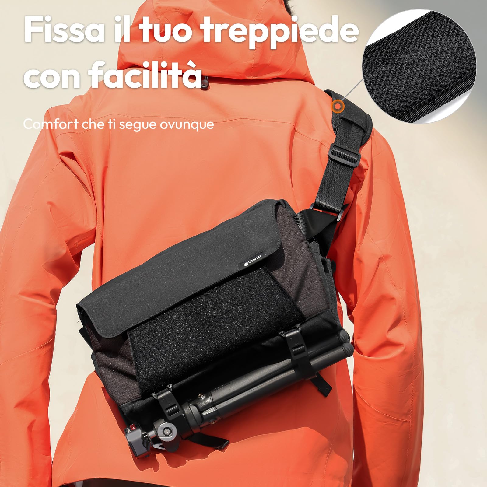 ULANZI BP11 Borsa a tracolla per fotocamera DSLR/SLR con attacco per treppiede, unisex, Borsa per macchina fotografica leggera e impermeabile, compatibile con fotocamere Sony, Canon, Fujifilm