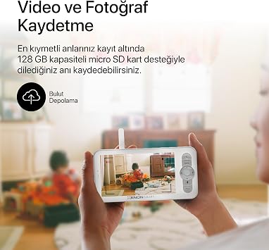 Xenon Smart Bebek Kamerası (Ekranlı) | 5 Monitör WiFi Mobil Takip 360° PTZ Gece Görüş Sıcaklık Nem X7202
