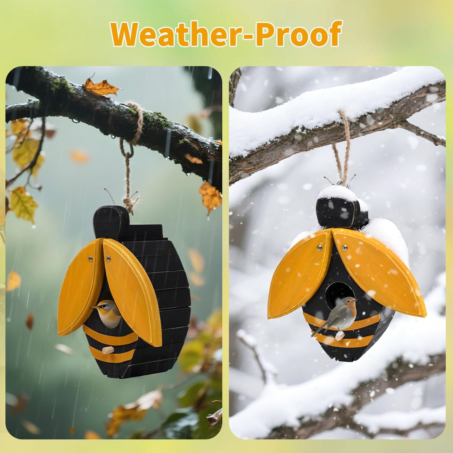 NATUREYLWL Bird Houses for Outside, Bee-Shaped Birdhouse Attracts Wild Birds (Bluebirds, Finches, Cardinals), Durable Wood Bird House with 4 cm Entrance Hole,Unique Garden Decor,Weather-Resistant
