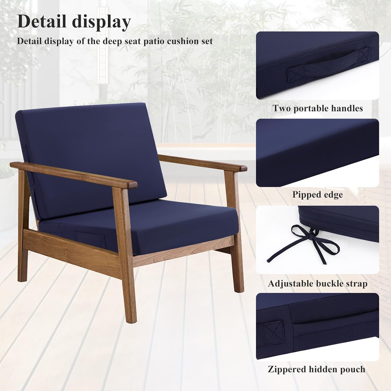 HEBE Outdoor Chair Cushions Set 19 x 19 Inch Waterproof Deep Seat Patio Cushion for Patio Furniture with Fade Resistant, Removable Cover & Handle for Sofa Couch, Blue