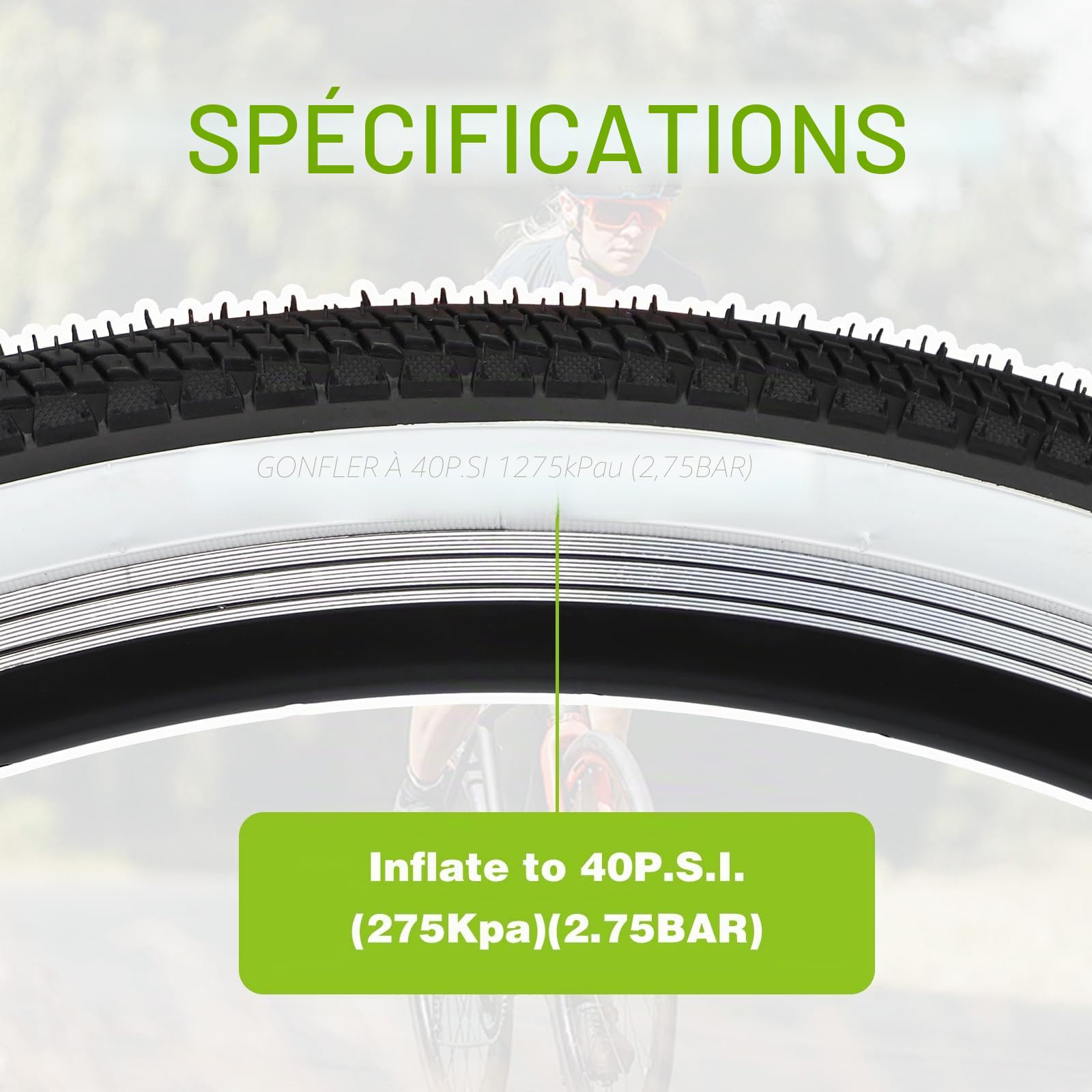 Lot de 1/2 pneus de vélo VTT 26 x 1,75" + chambre à air 26 x 1,75/2,125" + 2 démonte-pneus pour VTT / vélo de ville / vélo de route