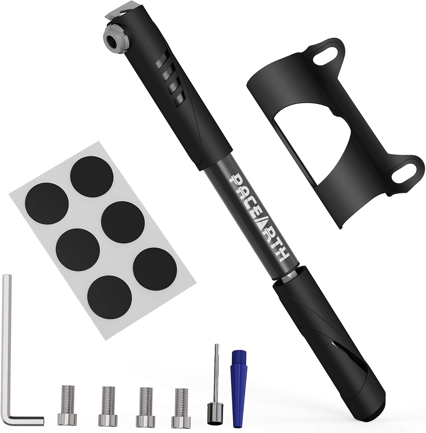 PACEARTH Mini Bike Pump with Glueless Puncture Repair Kit - Fits Presta and Schrader - 120 PSI High Pressure, Compact Light Portable Frame Pump Bicycle Bike Tire Hand Pump for Road Mountain Bikes : Sports & Outdoors