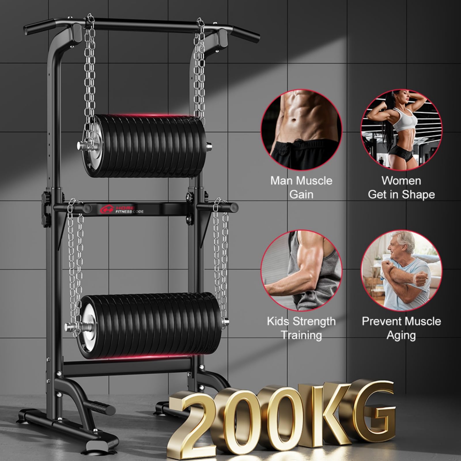 Power Tower Dip Station - Barra per trazioni autoportante, multifunzione per allenamento a torre elettrica, regolabile in altezza, 165-210 cm, autoportante per palestra domestica