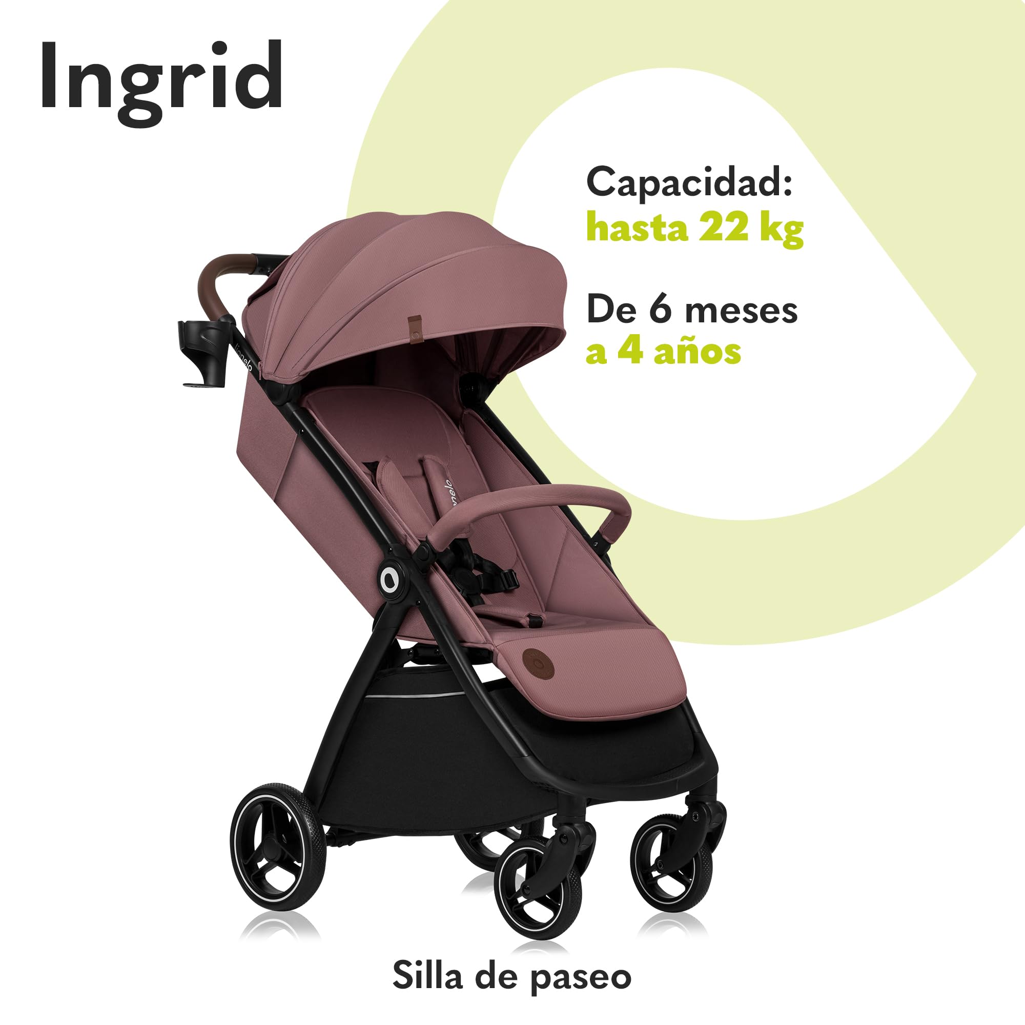 LIONELO INGRID Silla de paseo hasta 22 kg de 6 meses a 4 años Grandes ruedas giratorias 360° Suspensión total Se puede plegar con una mano Respaldo y reposapiés ajustables Capota XXL grande (Pink)