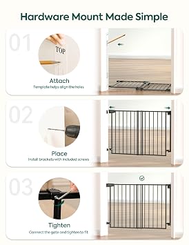 Babelio Extra Wide No Bottom Bar Baby/Dog Gate, 28 H, 29.7-46.5 W, Black