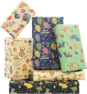 Birthday Wrapping Paper for Boys Kids Girls, Happy Animals Party Dinosaur Design Kraft Gift Wrap Paper, Happy Birthday Wrapping Paper 6 Sheets Folded Flat 20x28 inches per Sheet