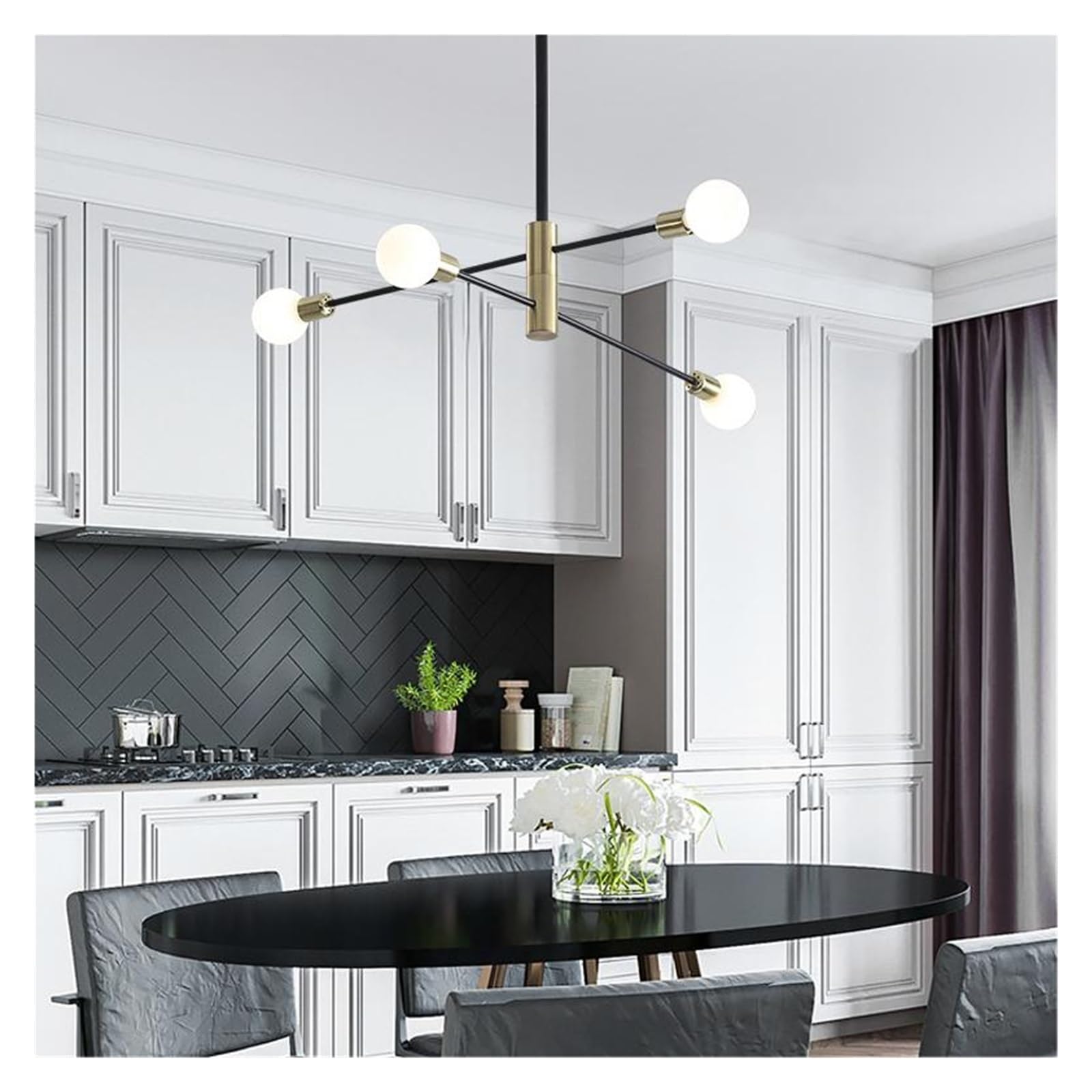 Lustre Spoutnik Noir Mat à 12 Lumières Réglables pour Plafond