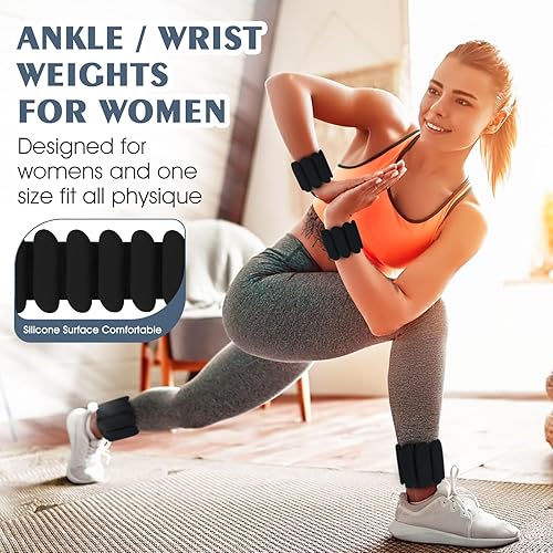 Miniatura 5 de Juego de 2 pesas para muñeca (1 libra cada una), pesas de tobillo, pesas para brazos y piernas para mujeres y hombres, brazaletes ajustables para