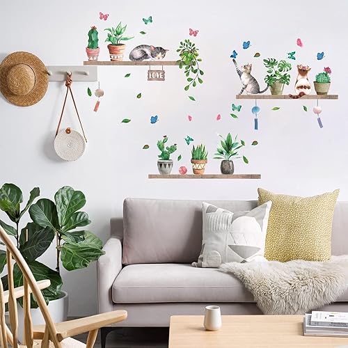 Miniatura 8 de IARTTOP Calcomanía de pared de plantas en maceta de primavera, flores verdes, plantas en maceta, calcomanías de pared para colgar plantas en macetas
