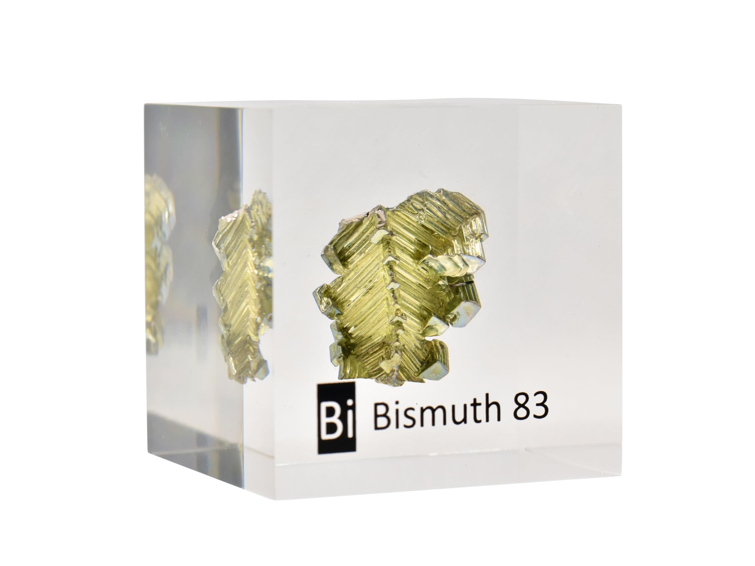 Bismuto cristallo, bismuto metallico, bismuto cristallino, bismuto cubo acrilico 50mm per collezione elementi