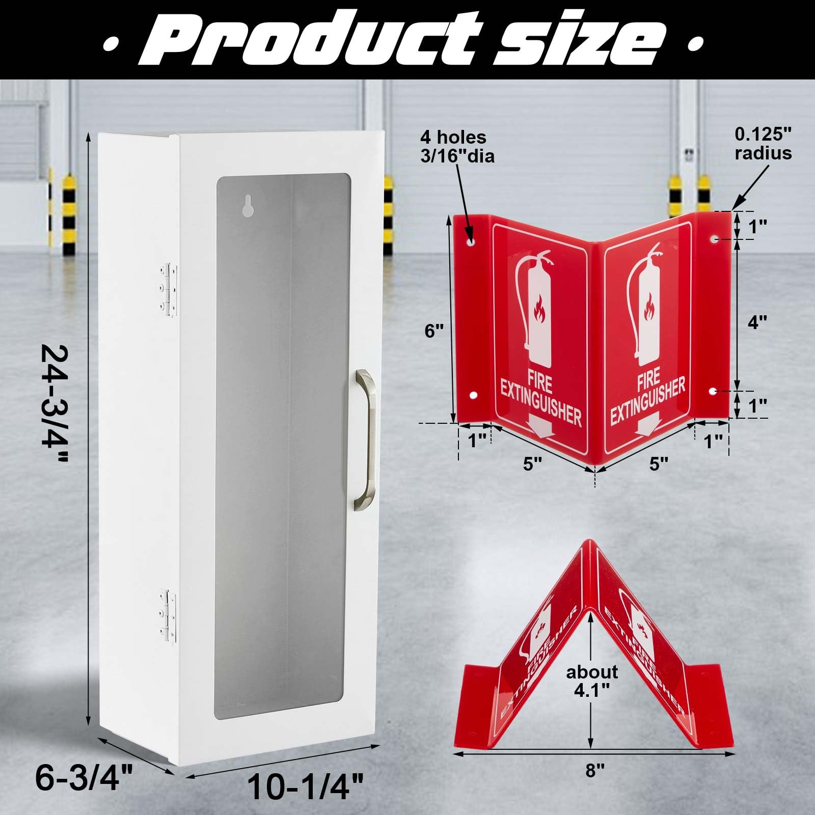 Zonon Extintor de gabinete de pared y superficie y extintor de incendios con flecha de acero industrial arquitectónico caja de pared para extintores químicos secos de 10 libras para interiores y