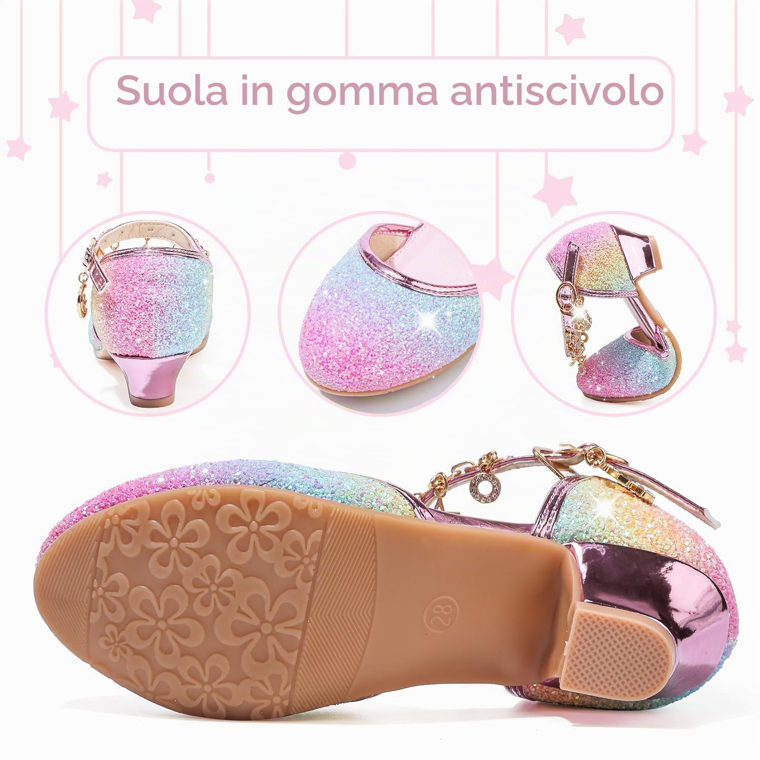 Scarpe Bambina Festive Scarpe col Tacco da Principessa Cosplay Scarpe da Sera per Bambine Dress Up Cerimonia Festa Scarpe Eleganti