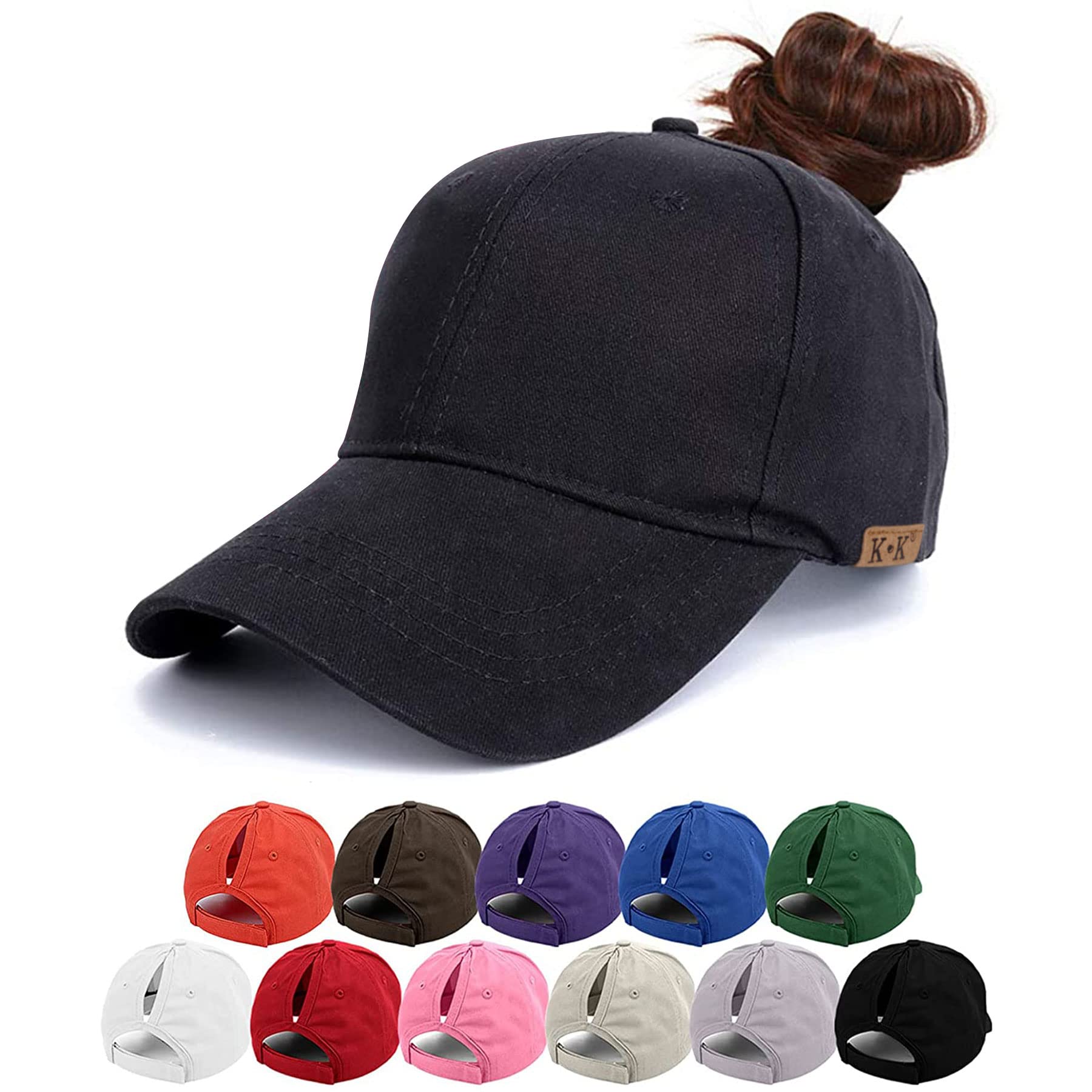YouGa DIRECT Ponytail Baseball Cap - Mesh Cap Classic Plain Hat, Sun Messy High Bun Cap Adjustable Pony Caps, Sports Casual Trucker Hats Cap for Mens Women