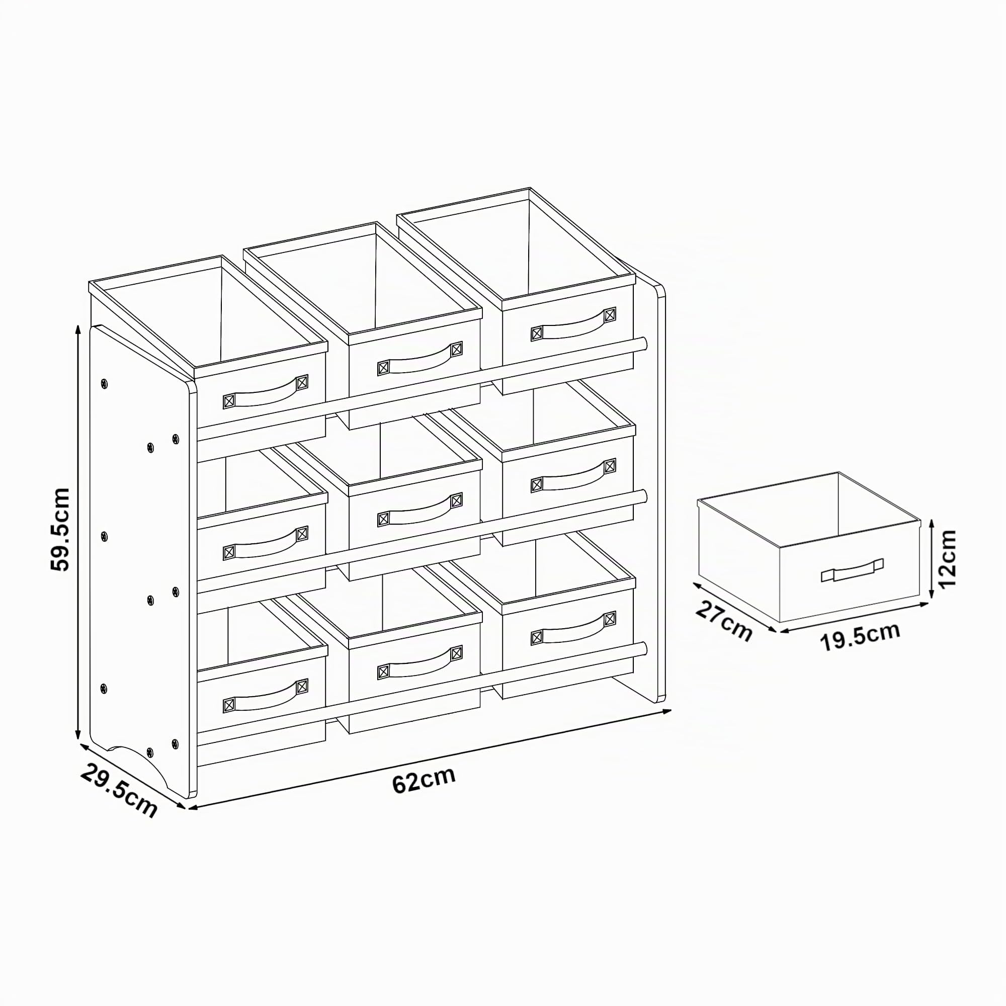[en.casa] Scaffale Portaoggetti Montessori per Bambini Mobile Contenitore per Cameretta con 9 Cassetti Inclinati in Tessuto e Struttura Decorata 60x62x30 cm Design Unicorno
