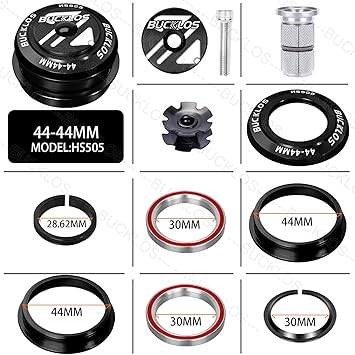 BUCKLOS 1-1/8 Bike Headset Threadless 44-44mm Black & Headset Cup Removal Tool Sturdy and Durable Stainless Steel Bicycle Head Parts Remover Suitable for -1/8, 1-1/4 and 1-1/2 inch for Bike Repair