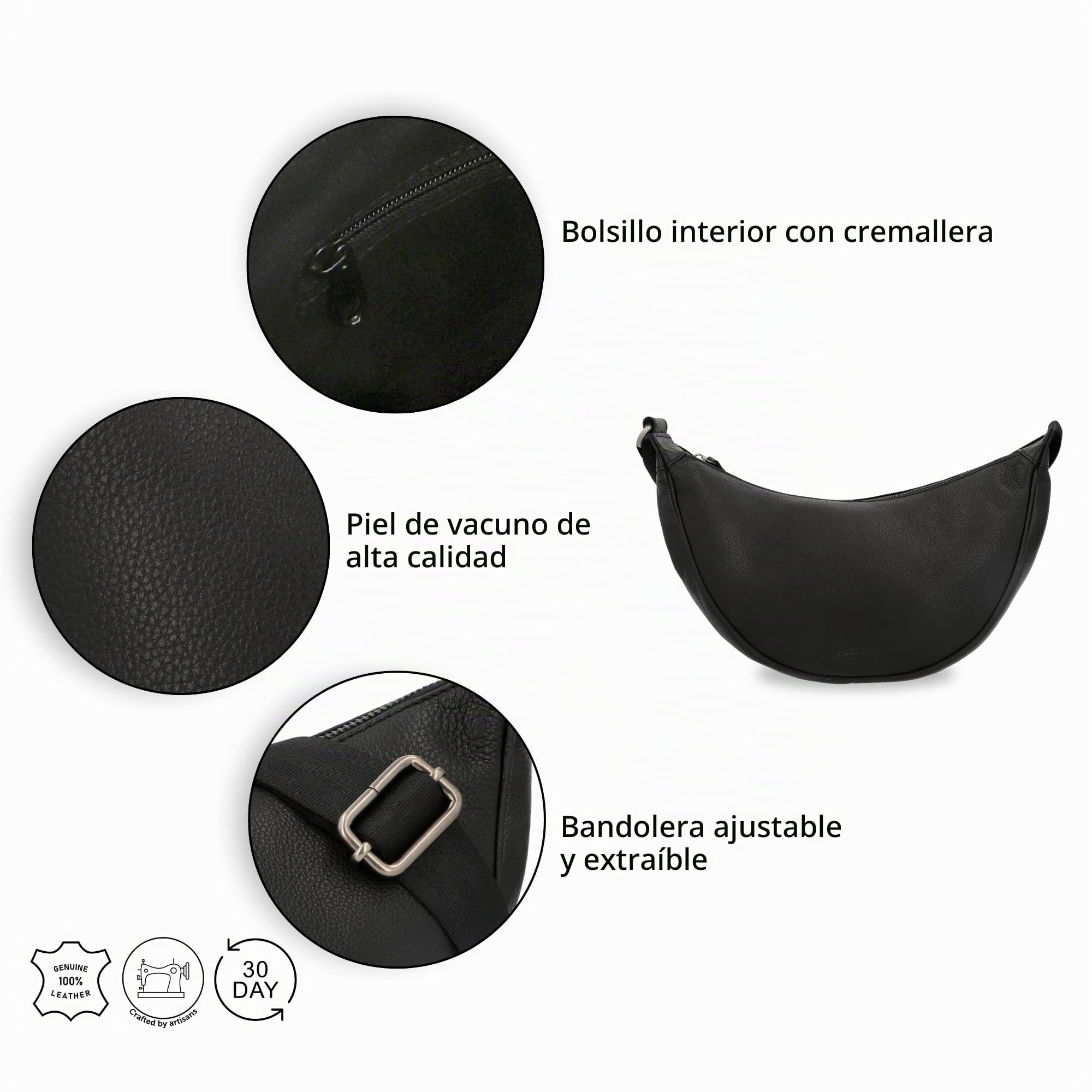 Gusti Bandolera de Cuero - Erika bolso de mano bolso hombro cuero negro