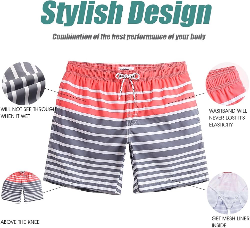 Vista 5 de Maamgic Traje de baño de secado rápido, para hombre, bermudas para nadar, pantalones cortos con forro de malla
