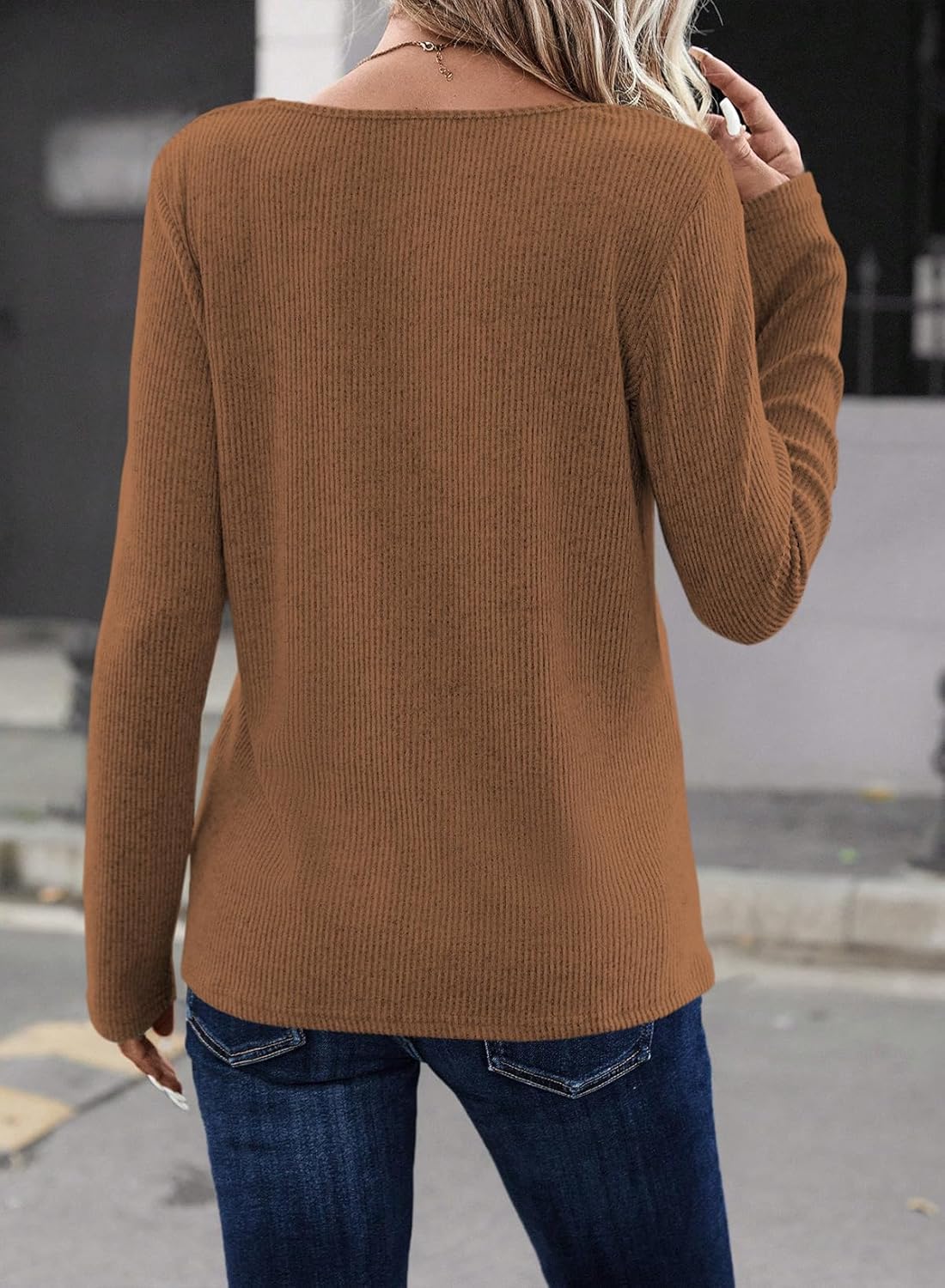 LOLONG Womens Long Sleeve V Neck T Shirts 2025 Casual Basic Ribbed Knit Work Tops - Image 4