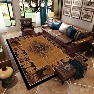 Amazon.com: Qmkmyy Brown Lodge Cabin Area Rug Deer Antler Rugs Natural ...