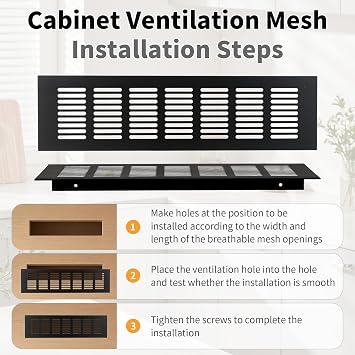 2 PCS Air Vents Grille Cover, Aluminium Alloy Ventilation Grille, 80x300mm Black Air Vent Cover for Kitchen Cupboards & Wardrobes, Metal Ventilation Panel for Cabinets, RVs, Fridge, Louvred