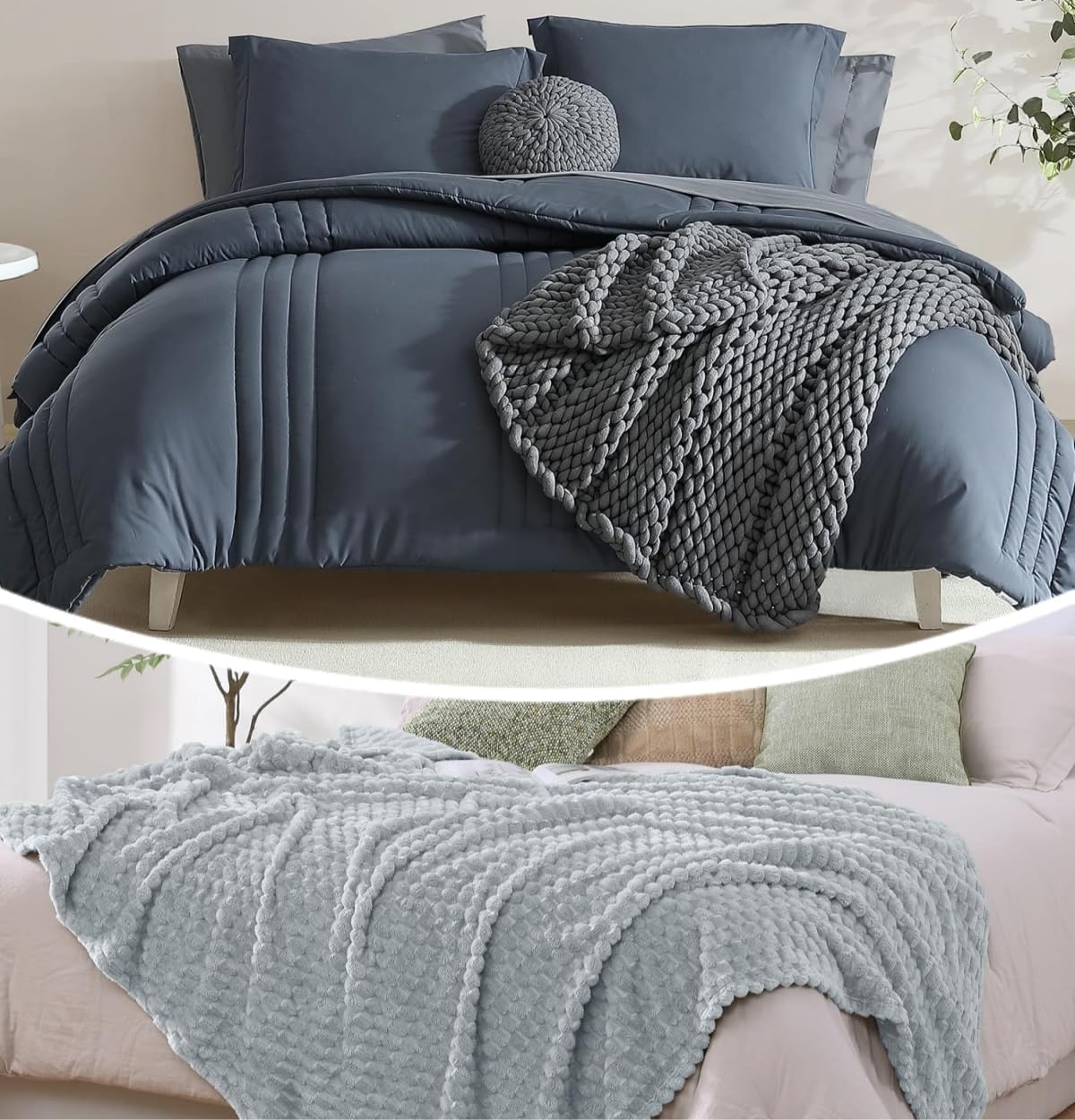 Monbix 7 Piece Comforter Sets and Fleece Throw Blanket Bundle