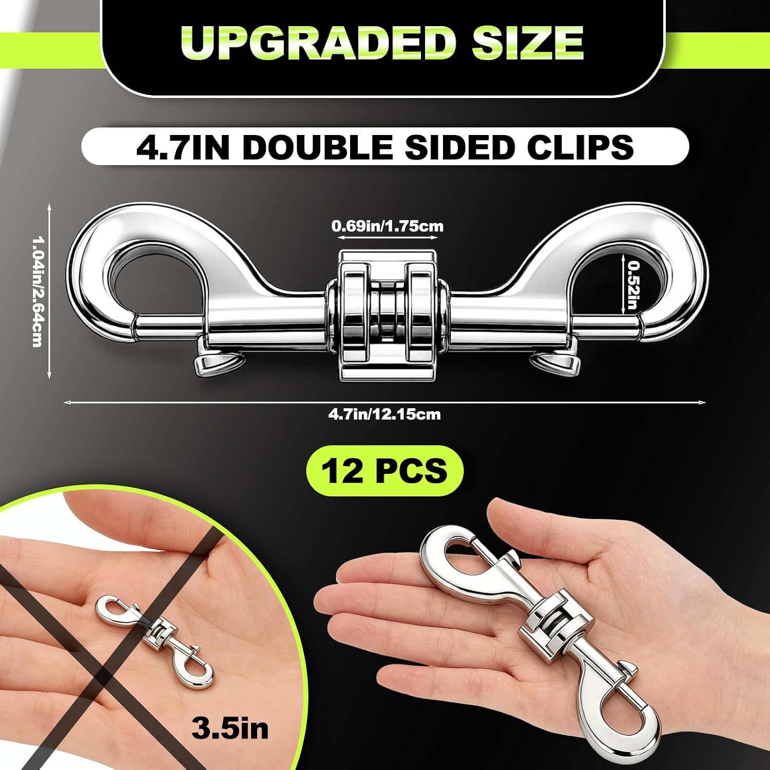 Frienda 12 Pack Double Ended Bolt Snap Hooks 4.7 Inch Zinc Alloy, Silver
