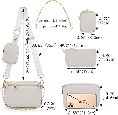 Miniatura 6 de UTO Pequeñas bolsas cruzadas para mujer, 3 en 1, diseño de moda, mini cangurera con correa