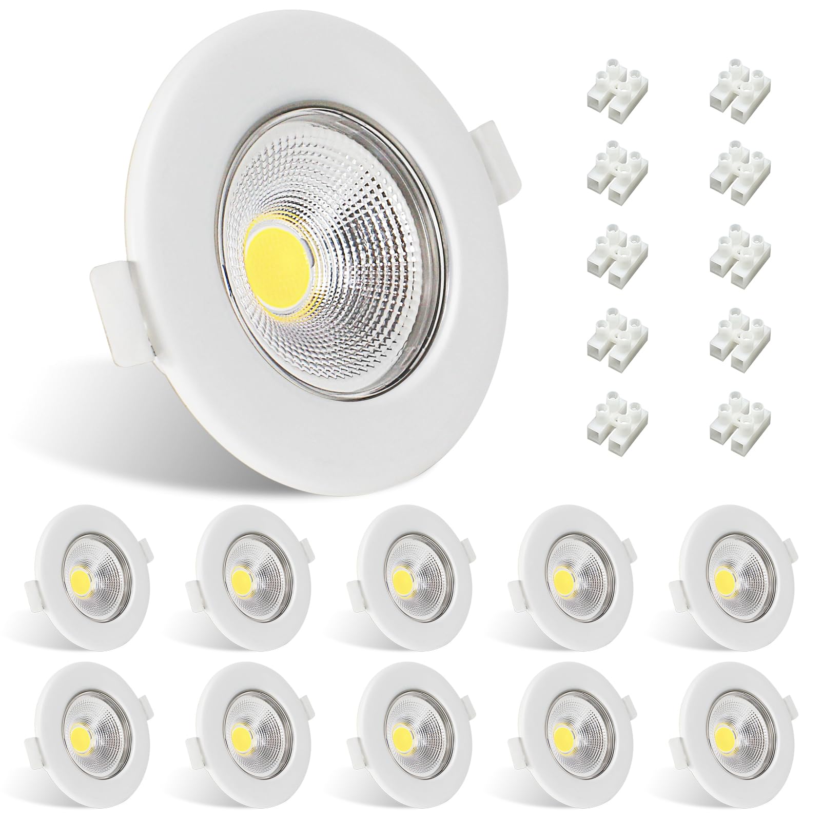 Allesgute 10X LED Downlights for Ceiling 7W COB Ultra Slim Recessed Ceiling Lights Cool White Round White Spot Lights for Bedroom Living Room Cutout diameter 65-88mm