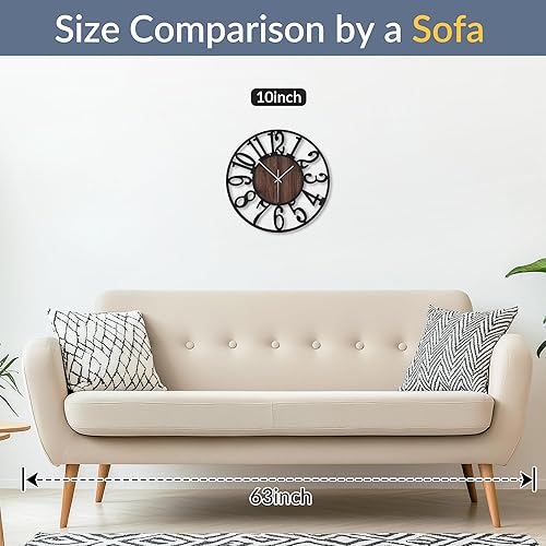 Miniatura 3 de LEIKE Reloj de pared con números arábigos de 10 pulgadas, funciona con pilas, color negro, silencioso sin tictac, relojes de pared para decoración