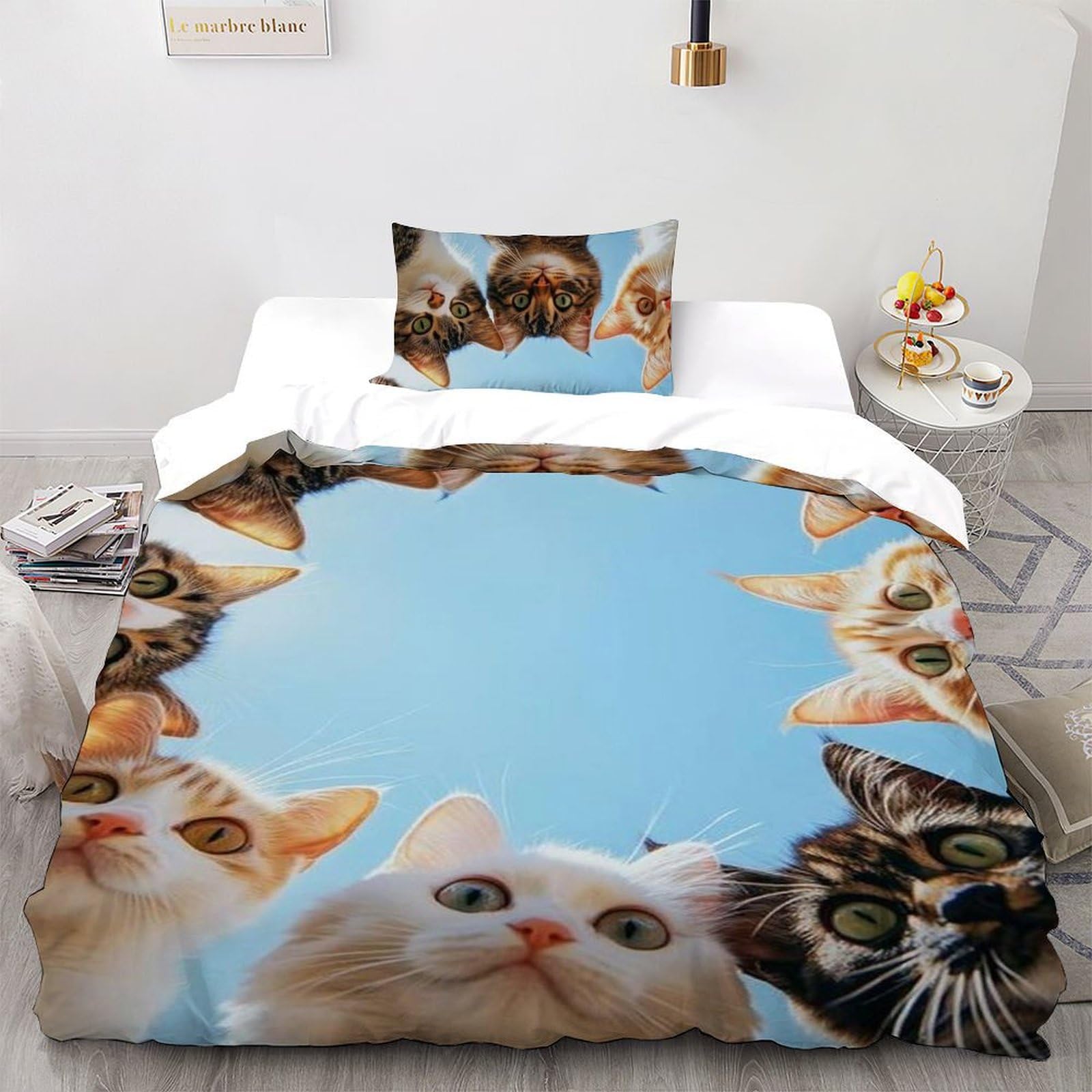Parure de lit chaton avec housse de couette single 135x200cm animaux imprimé 3D zippée garçon
