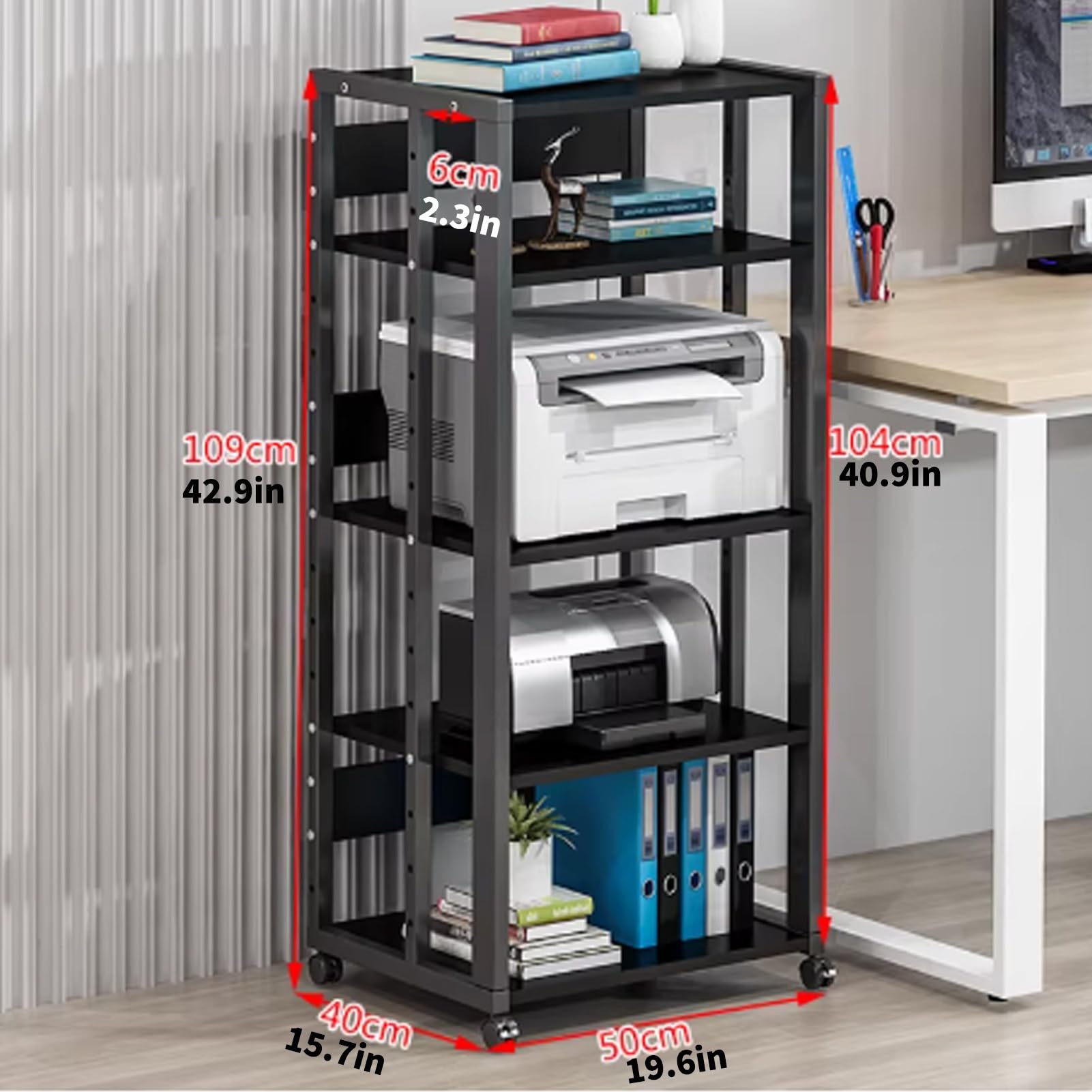 Ruchomy Stojak na Media Audio, Stojak na Media z Drewnianą Półką o Regulowanej Wysokości, Szafka do Przechowywania Komponentów do Kina Domowego(Black C-42.9in/109cm)