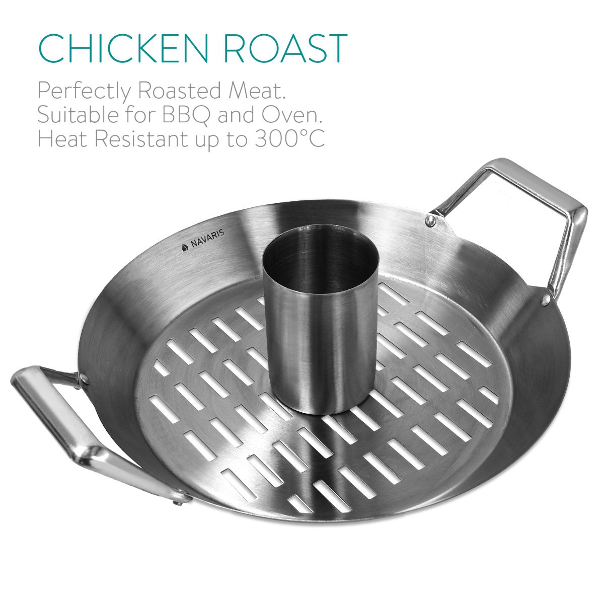 Navaris rostiera Grill Barbecue per Pollo - Supporto Cottura arrosto BBQ pollame Ø 30,5cm - cuocipollo in Acciaio Inox con Contenitore aromi