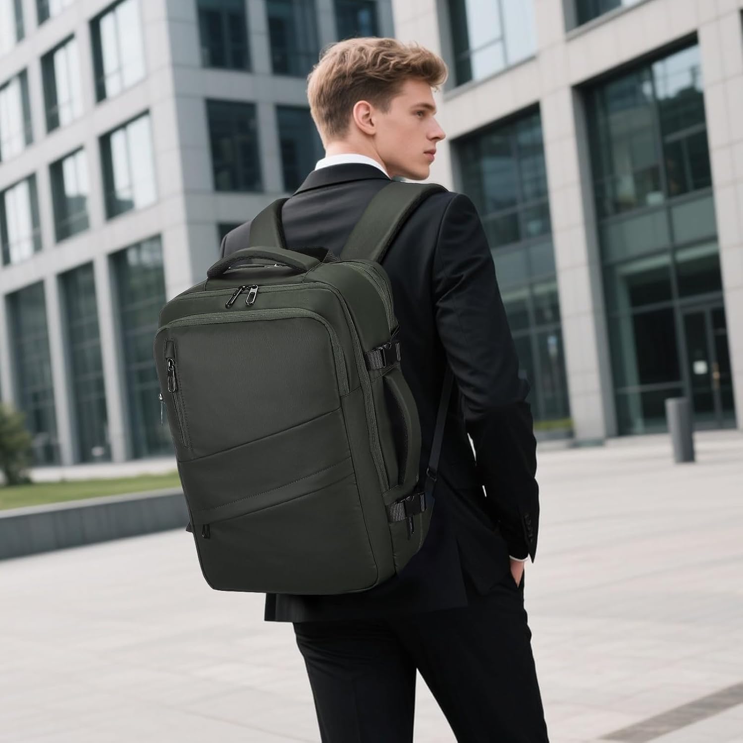 Travel Carry on Backpack, 18.9" Flight Approved, Expandable Weekender Bag with Waterproof USB A/C Port, Equivalent to 18" Suitcase, Green - Image 2