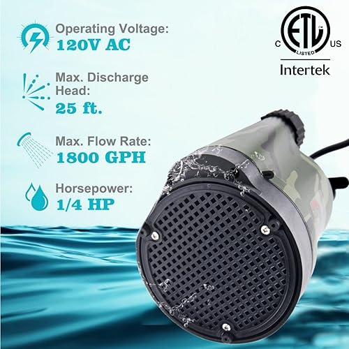 Miniatura 3 de TIGEROAR Bomba sumergible de agua de 120 V 14 HP 1800 gph, bomba de transferencia de agua sumergible con cable de 10 pies y adaptador de manguera