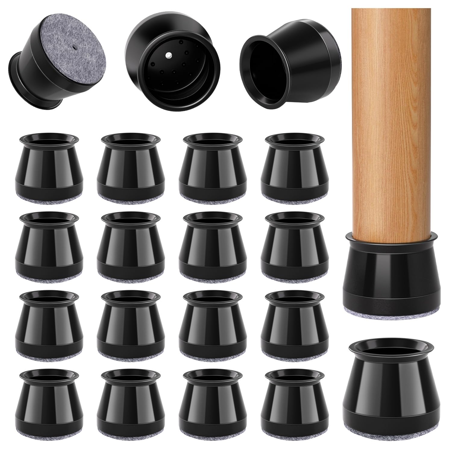 32 PCS Chair Leg Floor Protectors – Silicone Felt Caps – Anti-Scratch, Noise-Reducing – Fits Round 1/2"–3/4" (14–19mm) & Square Legs – Easy Slip-On Design