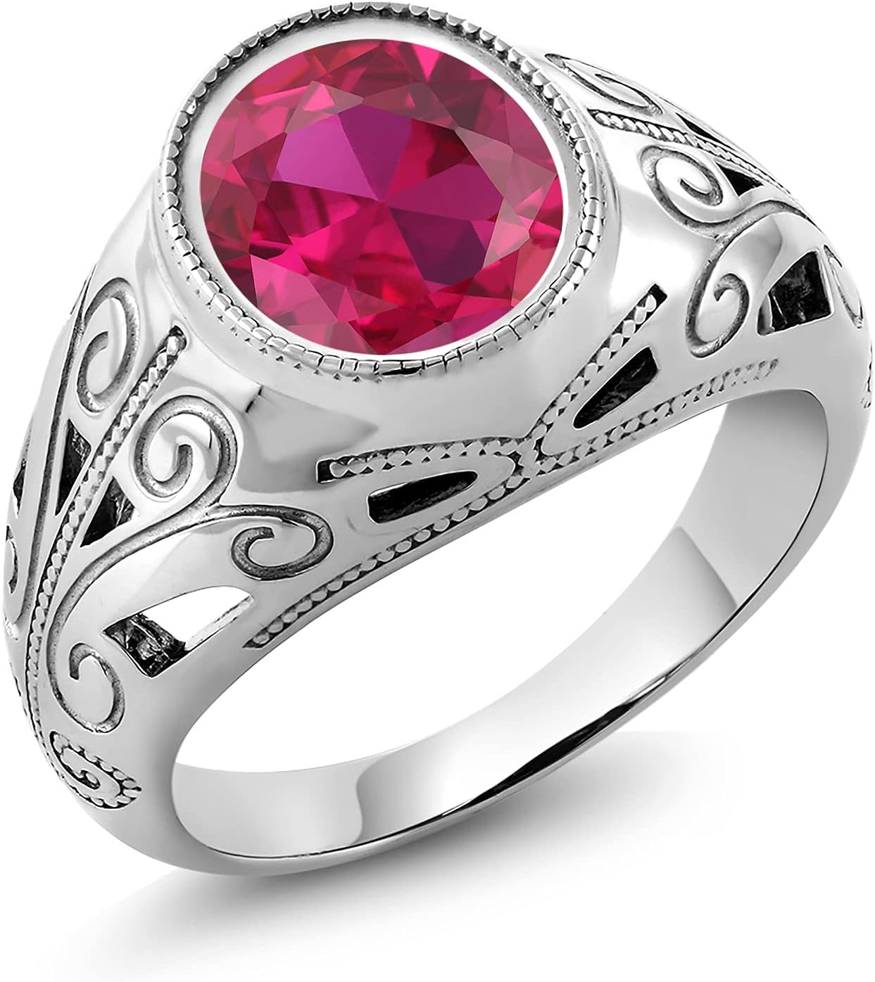 [Gem Stone King] 6.4カラット シンセティック ルビー リング 指輪 メンズ シルバー925 7月 誕生石 誕生日プレゼント